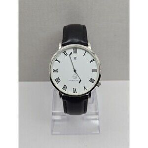 Thomas Felice 40mm 5ATM Roman Date Hockey Stick Hands Watch Silver New Battery